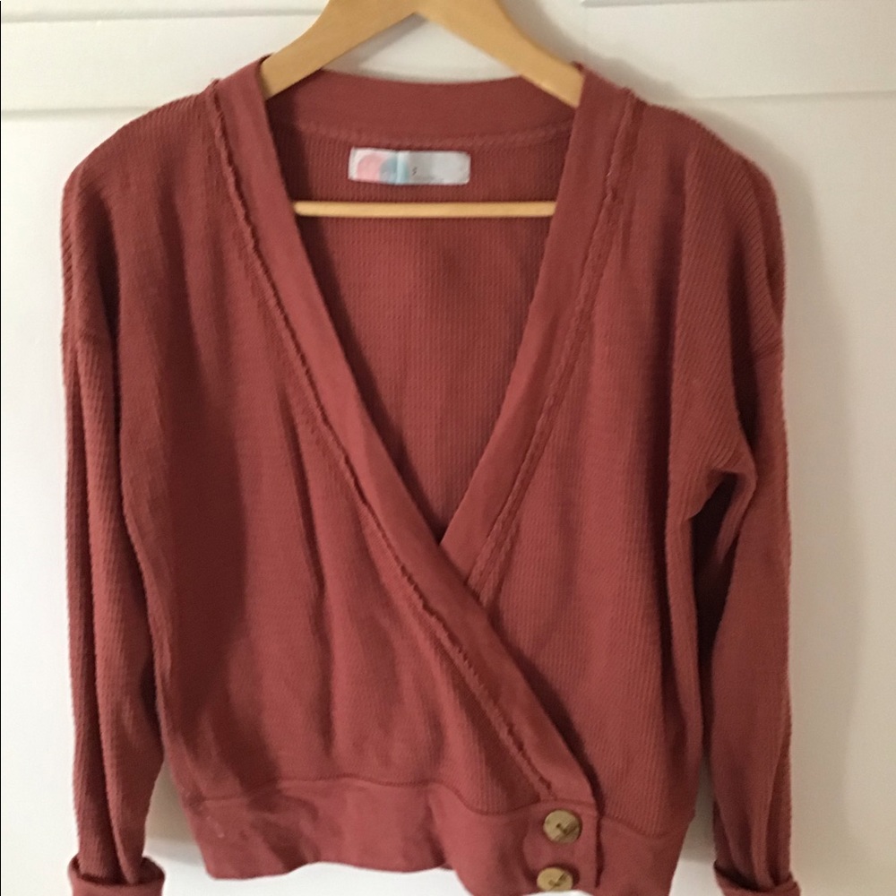 Free People Dusty Rose Wrap Ribbed Sweatshirt